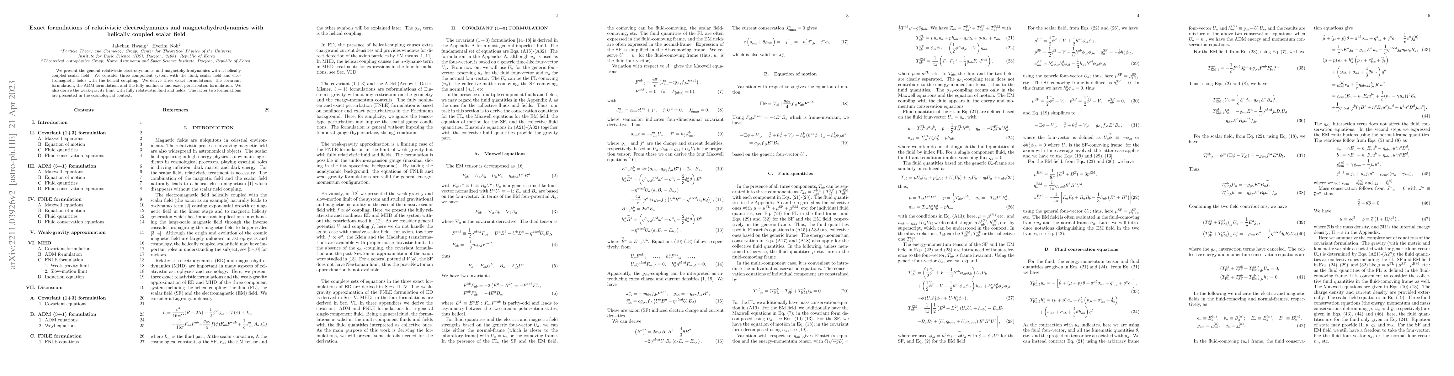Thumbnail for Exact formulations of relativistic electrodynamics and
  magnetohydrodynamics with helically coupled scalar field