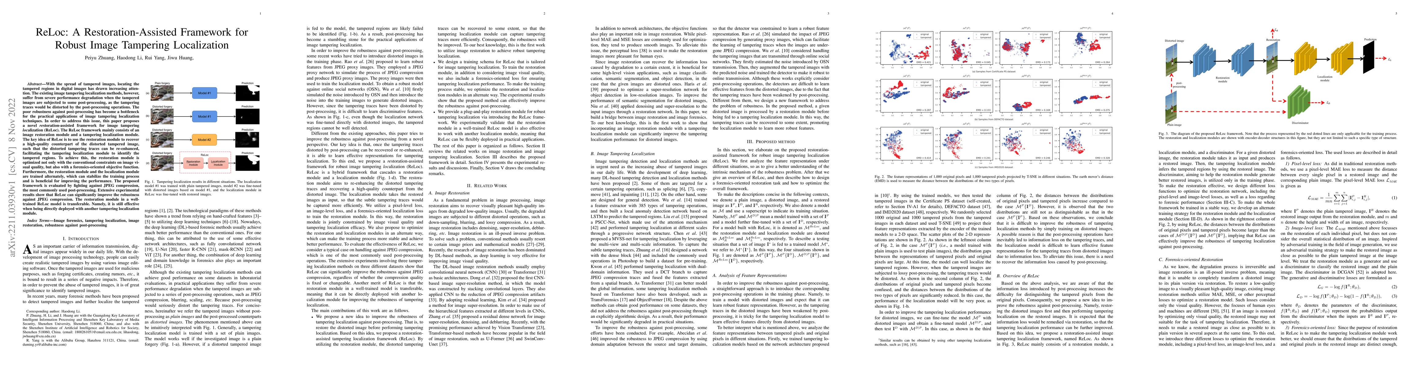 Thumbnail for ReLoc: A Restoration-Assisted Framework for Robust Image Tampering
  Localization