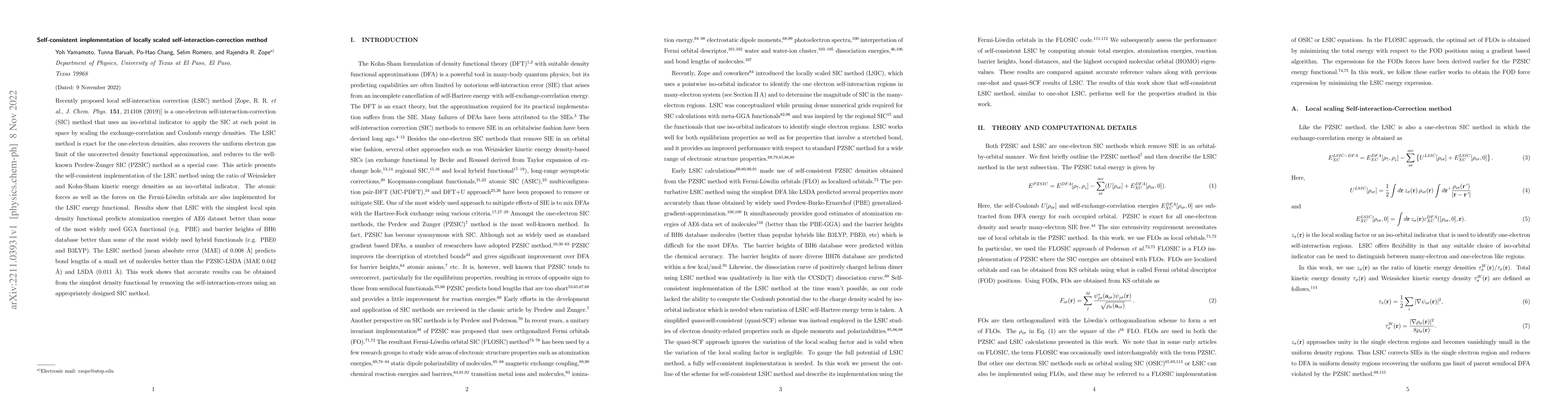 Thumbnail for Self-consistent implementation of locally scaled
  self-interaction-correction method