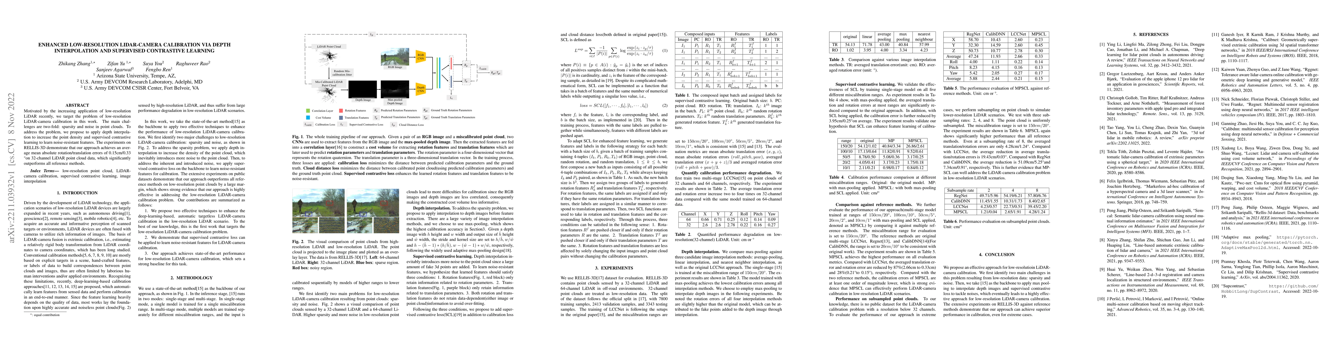 Thumbnail for Enhanced Low-resolution LiDAR-Camera Calibration Via Depth Interpolation
  and Supervised Contrastive Learning