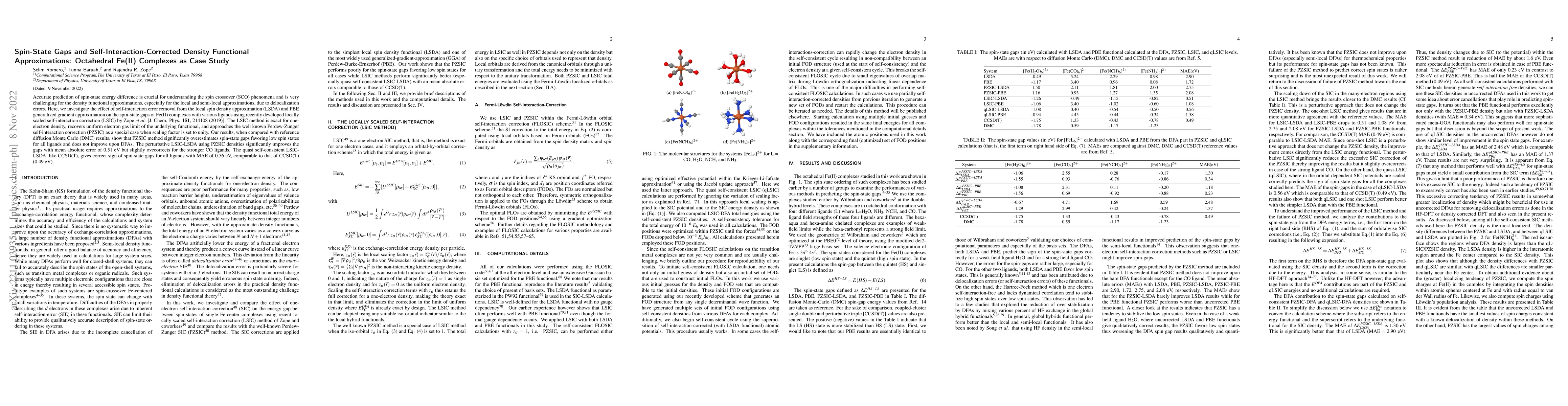 Thumbnail for Spin-state Gaps and Self-Interaction-Corrected Density Functional
  Approximations: Octahedral Fe(II) Complexes as Case Study