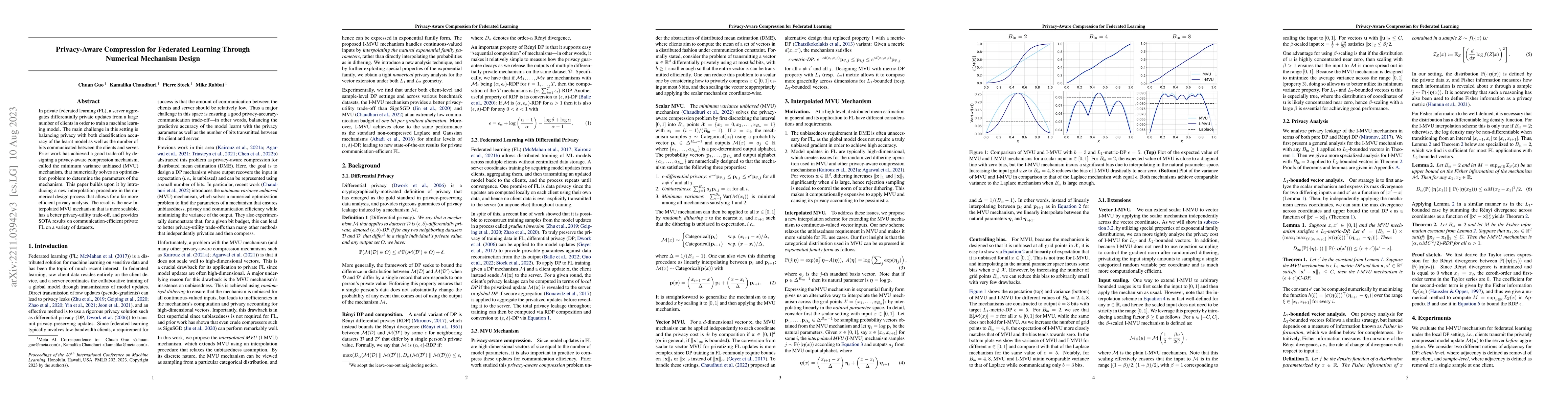 Thumbnail for Privacy-Aware Compression for Federated Learning Through Numerical
  Mechanism Design
