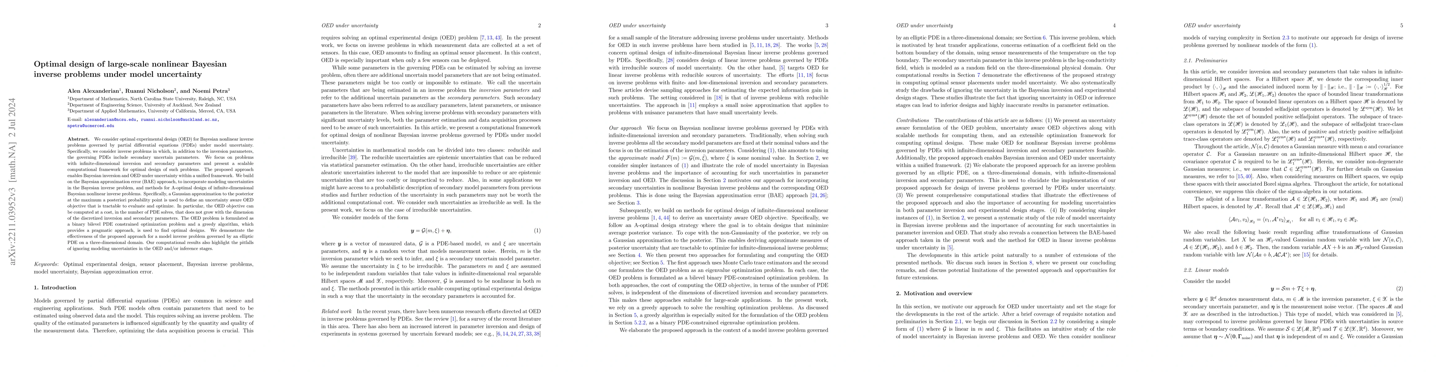 Thumbnail for Optimal design of large-scale nonlinear Bayesian inverse problems under
  model uncertainty