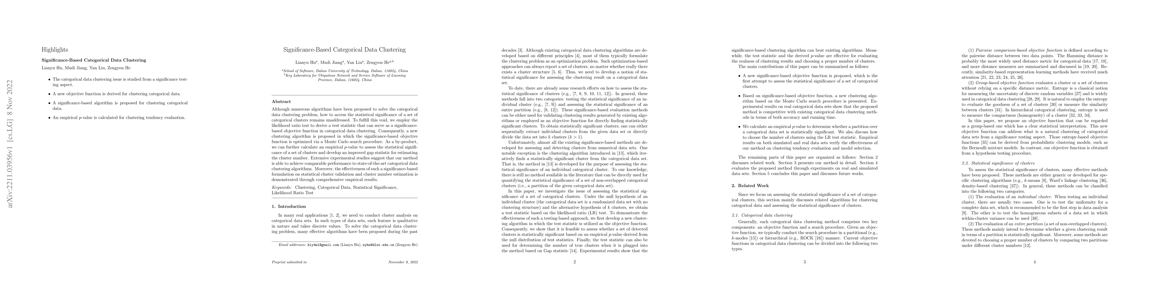 Thumbnail for Significance-Based Categorical Data Clustering
