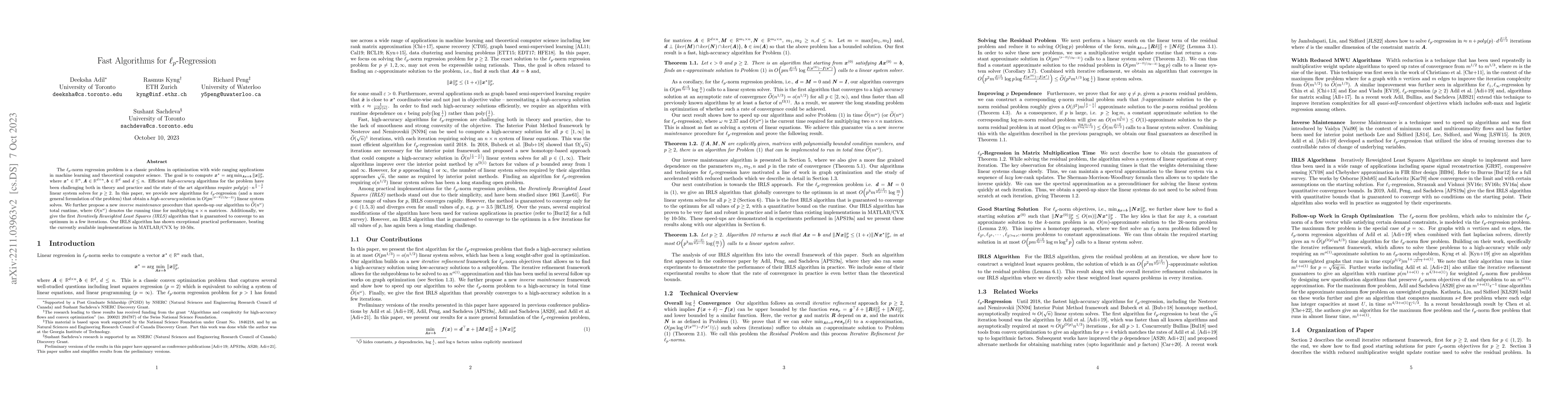 Thumbnail for Fast Algorithms for $\ell_p$-Regression