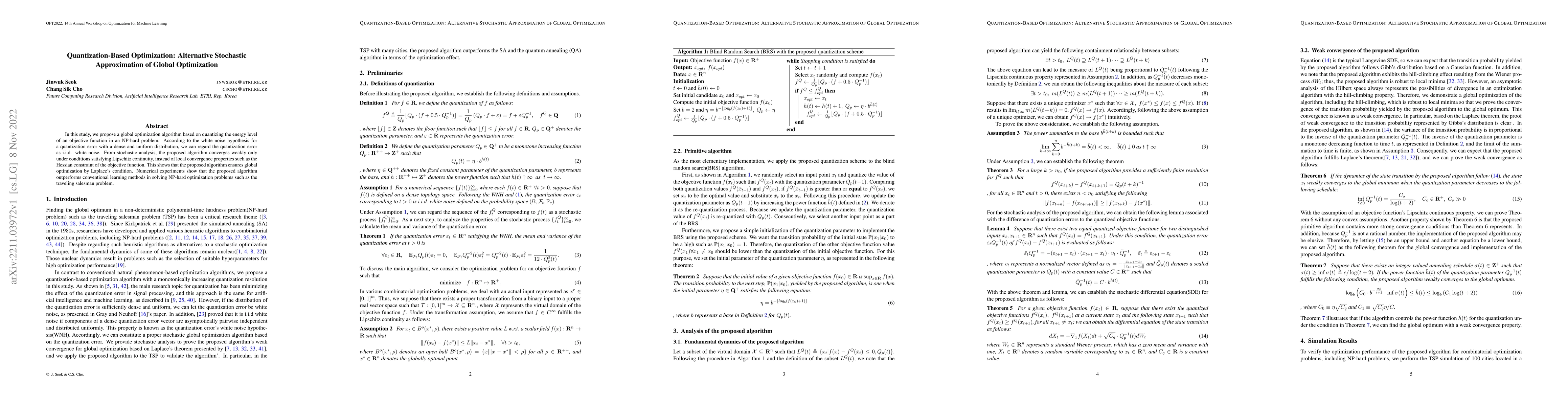 Thumbnail for Quantization-Based Optimization: Alternative Stochastic Approximation of
  Global Optimization