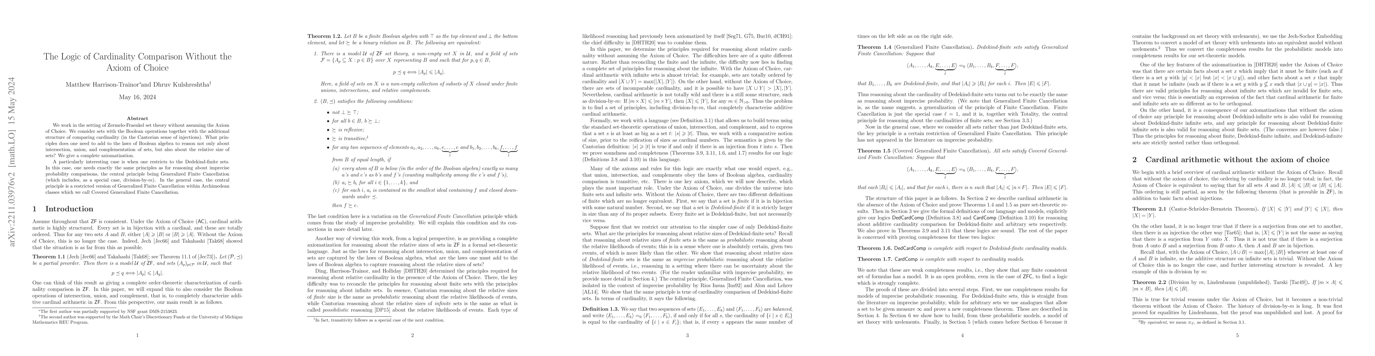 Thumbnail for The Logic of Cardinality Comparison Without the Axiom of Choice