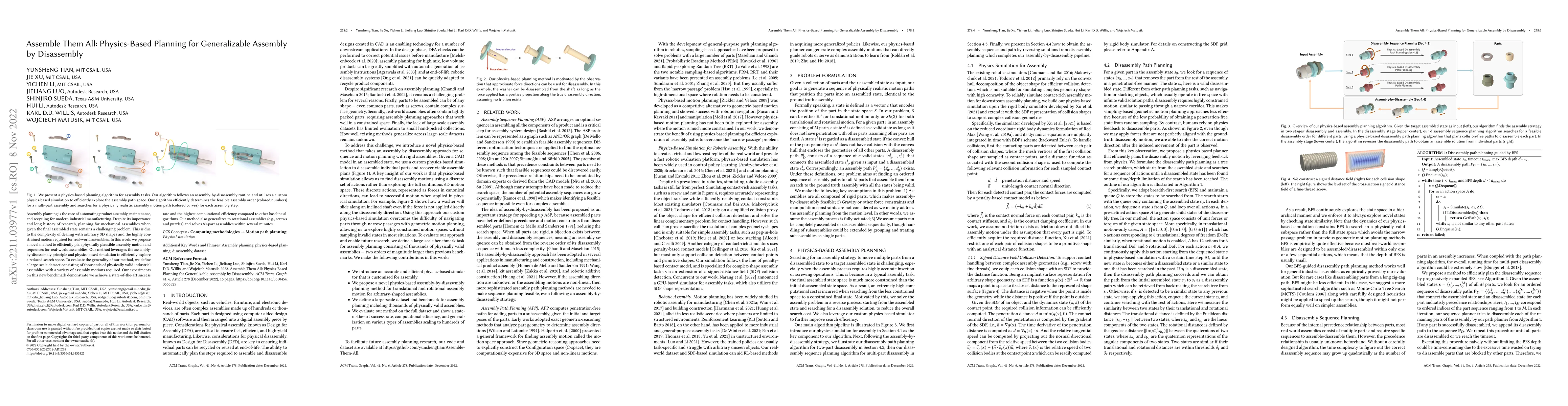 Thumbnail for Assemble Them All: Physics-Based Planning for Generalizable Assembly by
  Disassembly