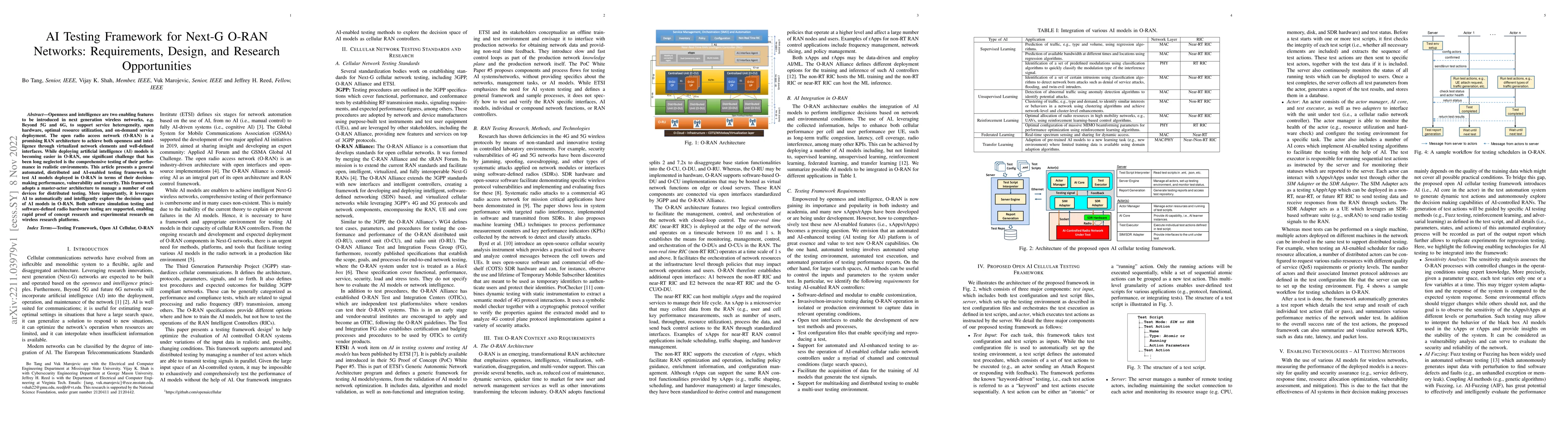Thumbnail for AI Testing Framework for Next-G O-RAN Networks: Requirements, Design,
  and Research Opportunities