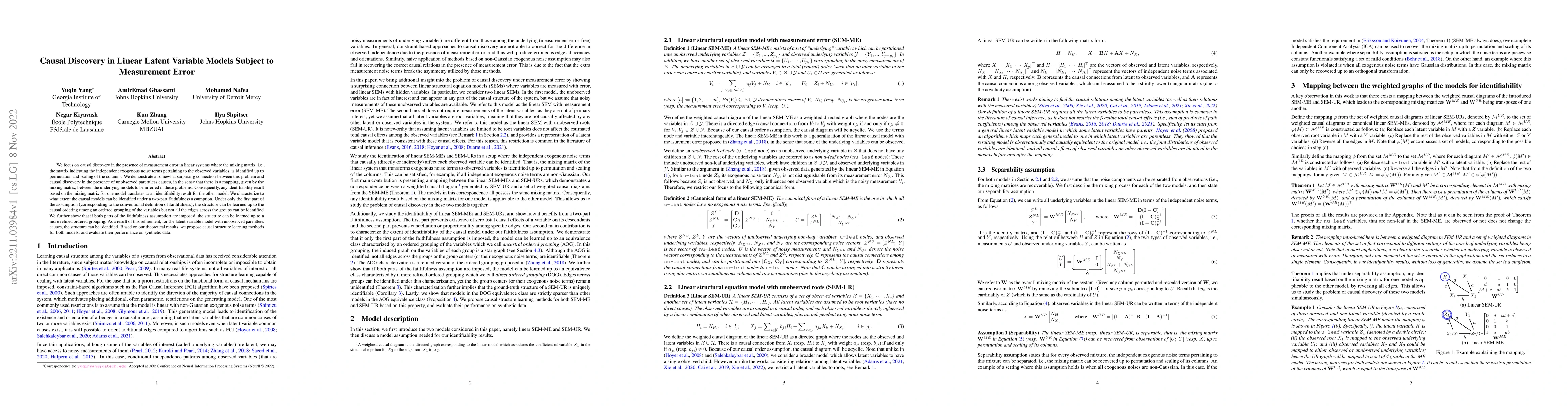 Thumbnail for Causal Discovery in Linear Latent Variable Models Subject to Measurement
  Error