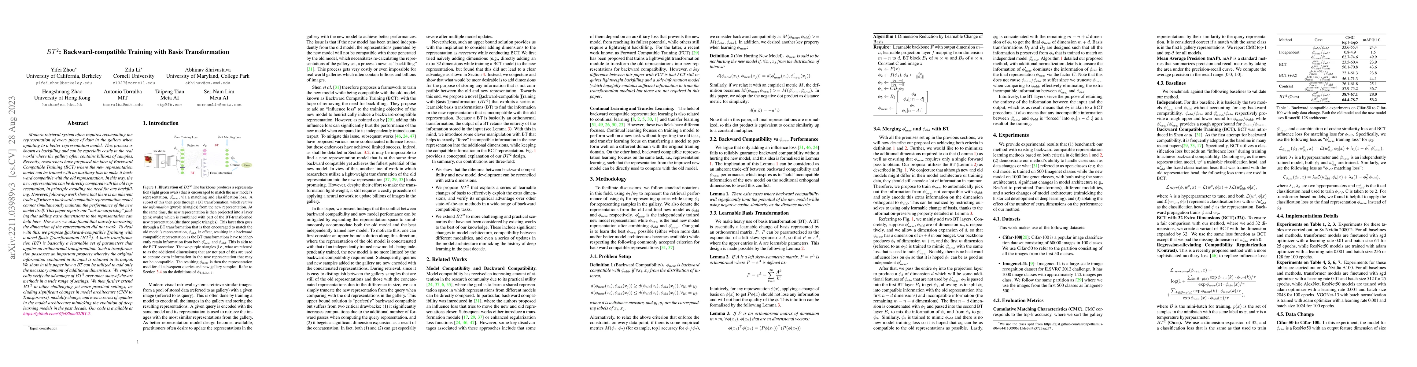 Thumbnail for $BT^2$: Backward-compatible Training with Basis Transformation