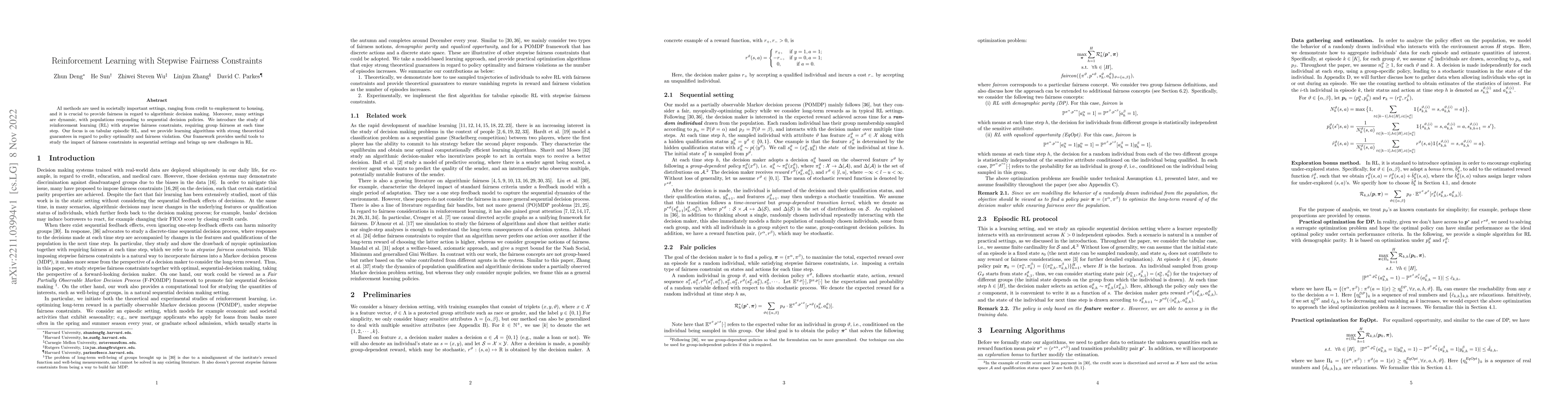 Thumbnail for Reinforcement Learning with Stepwise Fairness Constraints