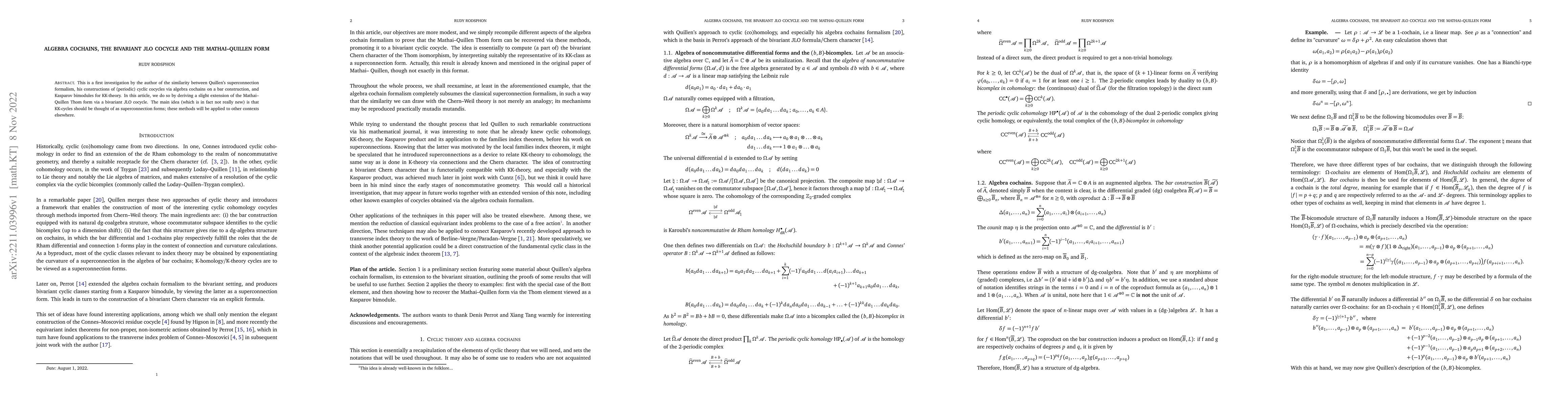 Thumbnail for Algebra cochains, the bivariant JLO cocycle and the Mathai-Quillen form