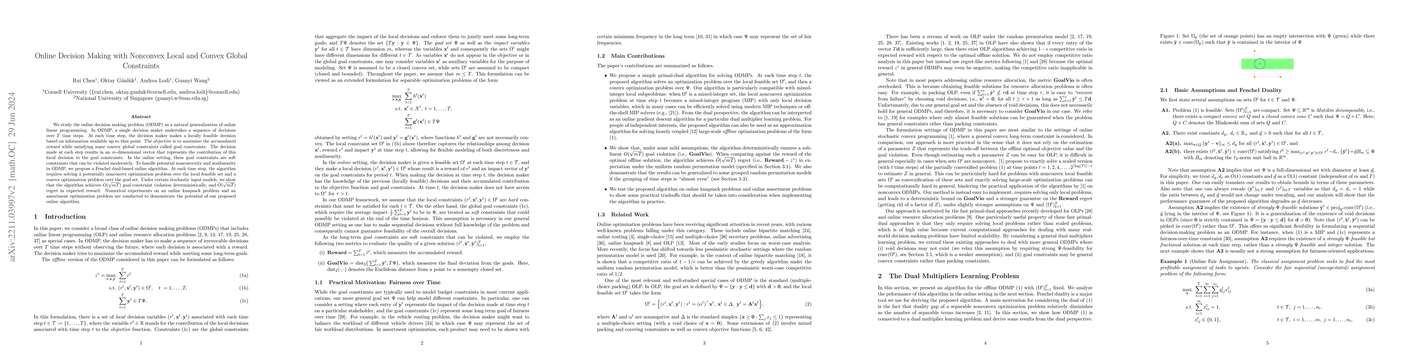 Thumbnail for Online Decision Making with Nonconvex Local and Convex Global
  Constraints