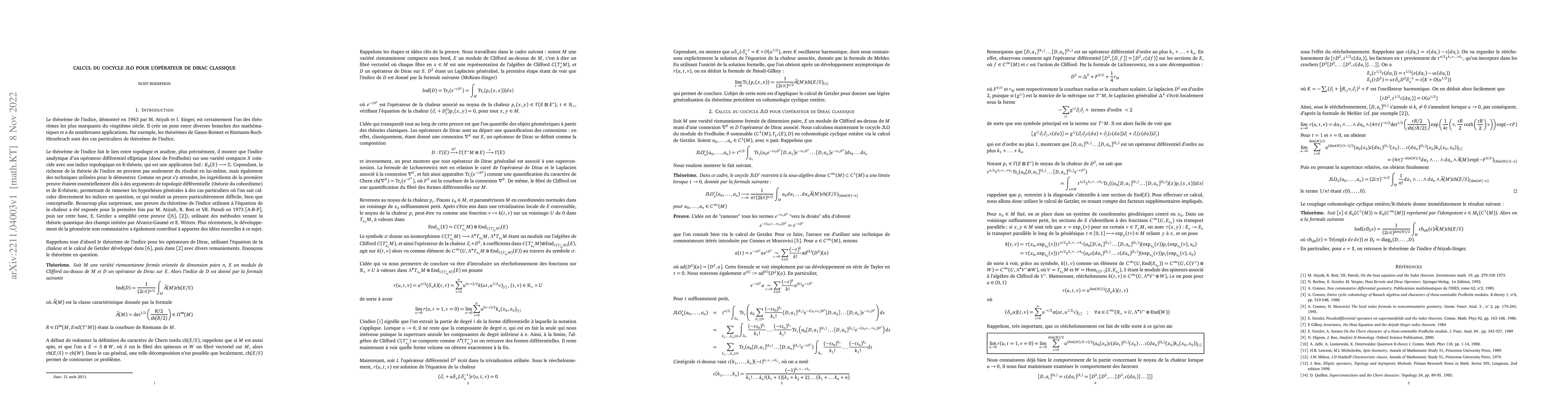 Thumbnail for Calcul du cocycle JLO pour l'op\'erateur de Dirac classique
