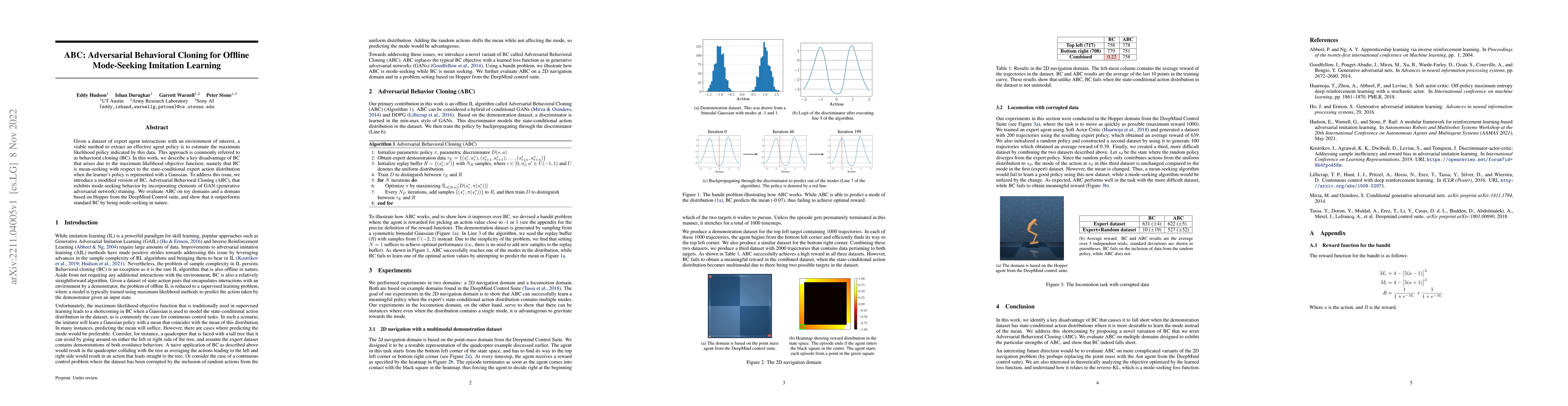 Thumbnail for ABC: Adversarial Behavioral Cloning for Offline Mode-Seeking Imitation
  Learning
