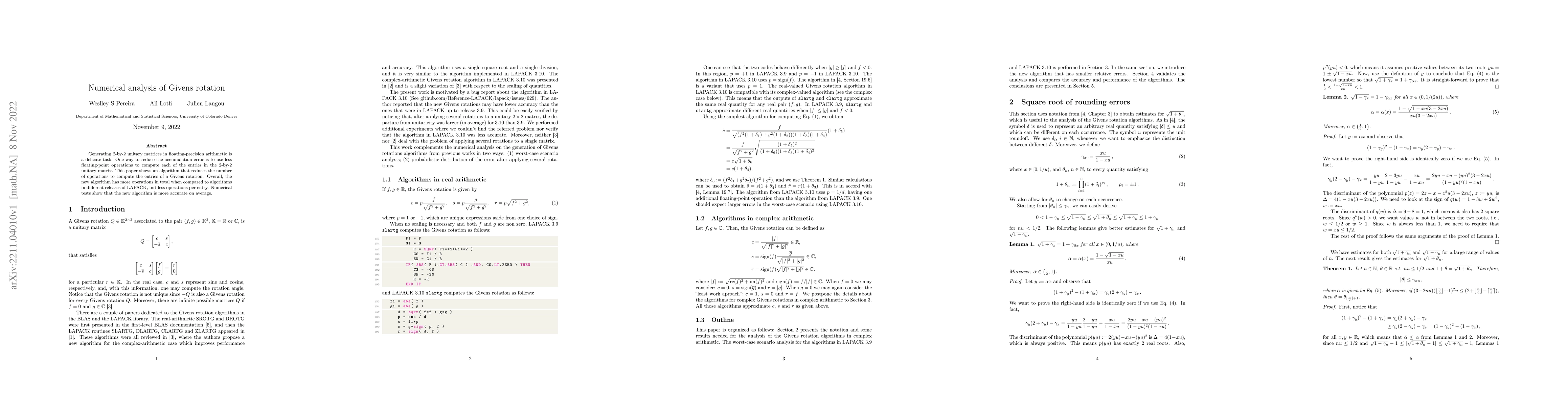 Thumbnail for Numerical analysis of Givens rotation