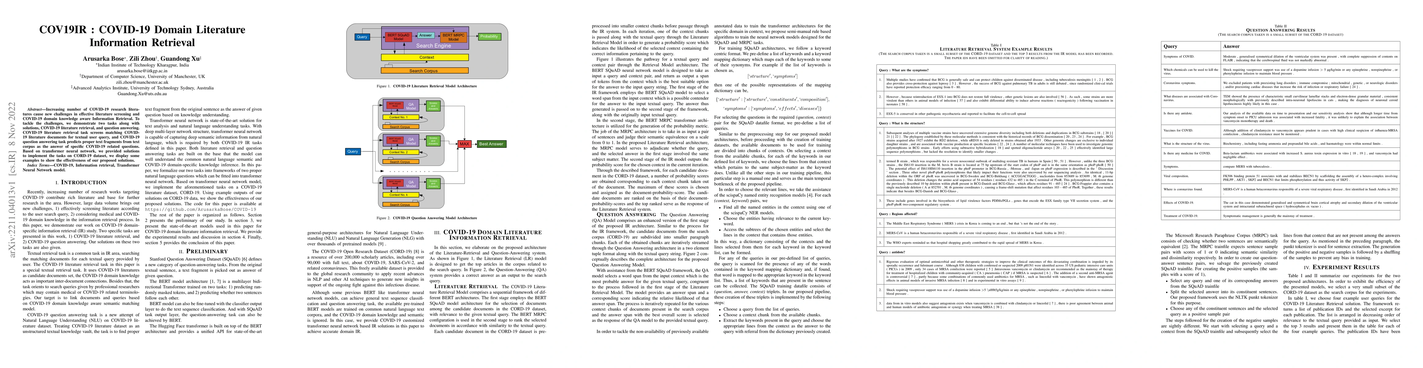 Thumbnail for COV19IR : COVID-19 Domain Literature Information Retrieval