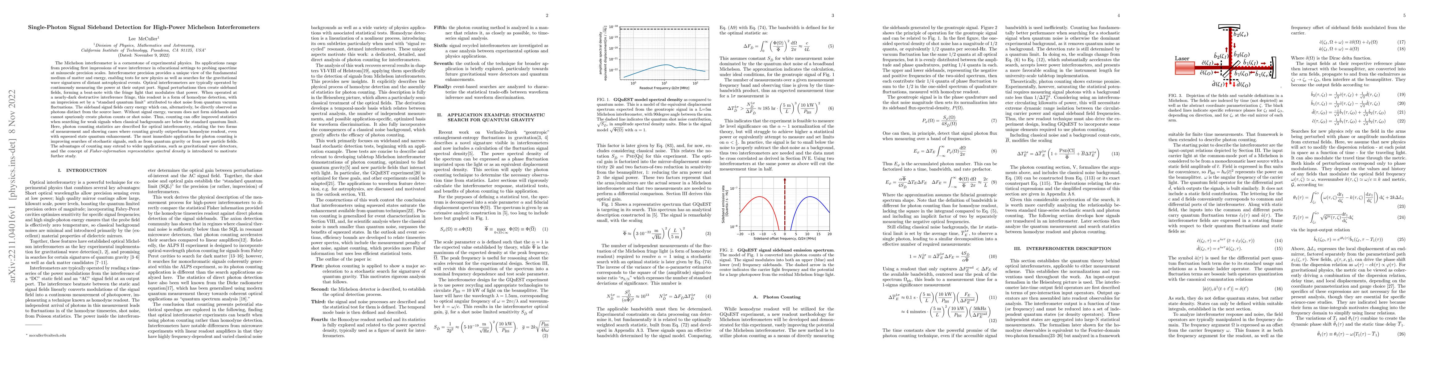 Thumbnail for Single-Photon Signal Sideband Detection for High-Power Michelson
  Interferometers