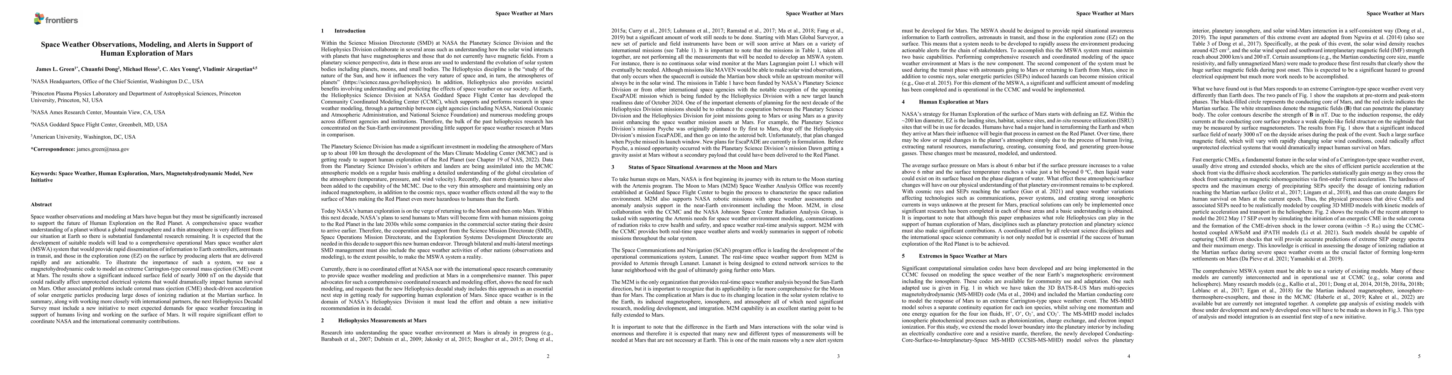 Thumbnail for Space Weather Observations, Modeling, and Alerts in Support of Human
  Exploration of Mars