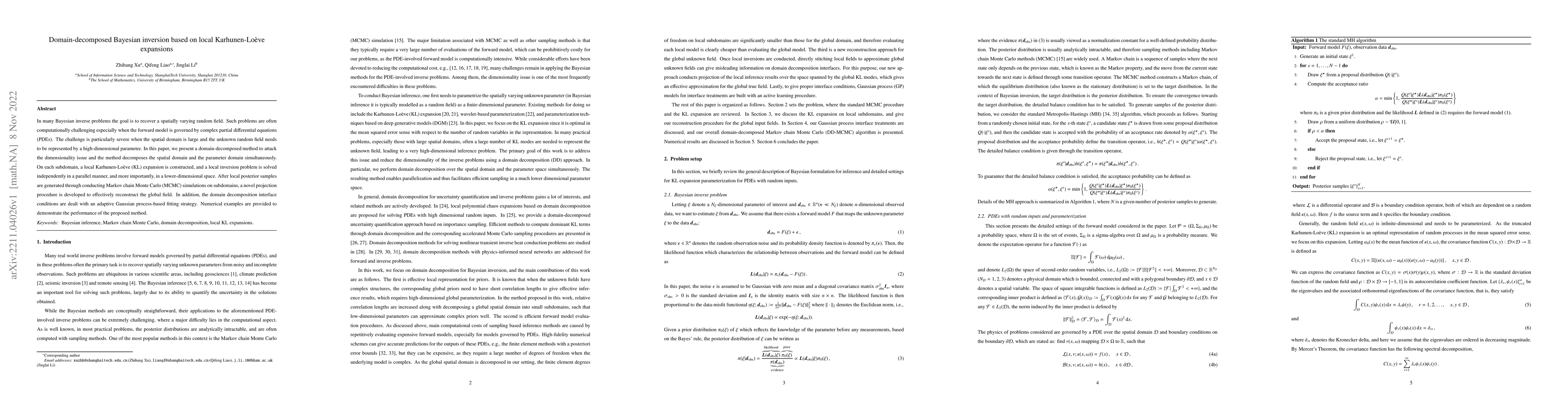 Thumbnail for Domain-decomposed Bayesian inversion based on local Karhunen-Lo\`{e}ve
  expansions
