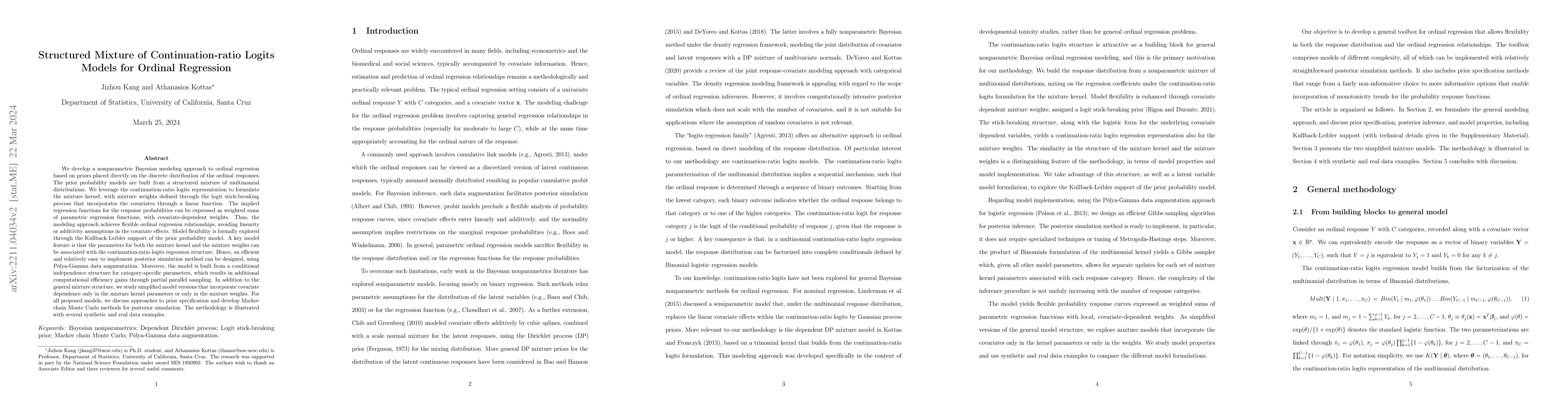 Thumbnail for Structured Mixture of Continuation-ratio Logits Models for Ordinal
  Regression