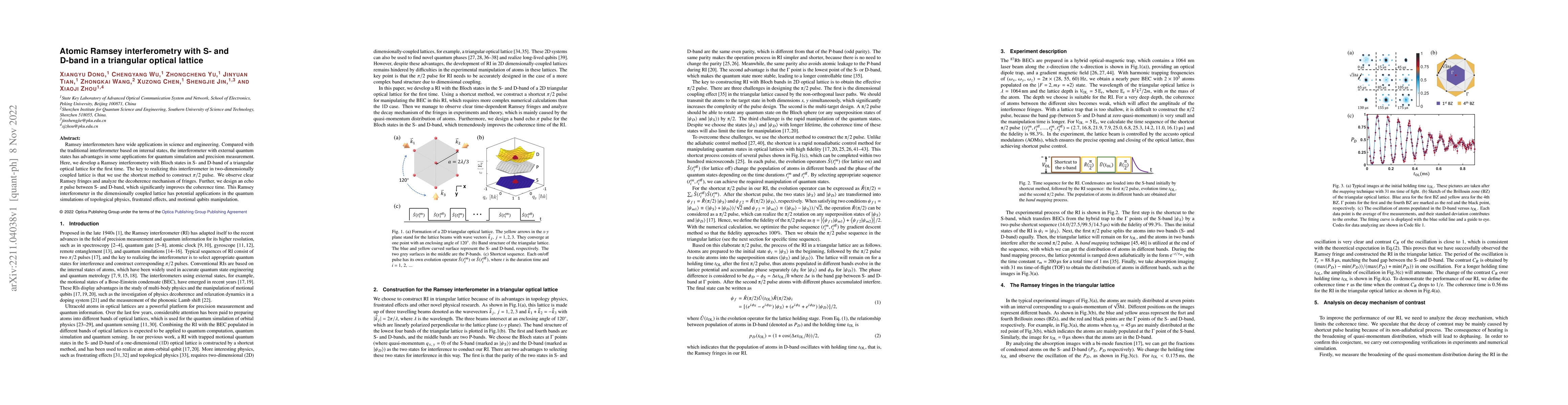 Thumbnail for Atomic Ramsey interferometry with S- and D-band in a triangular optical
  lattice