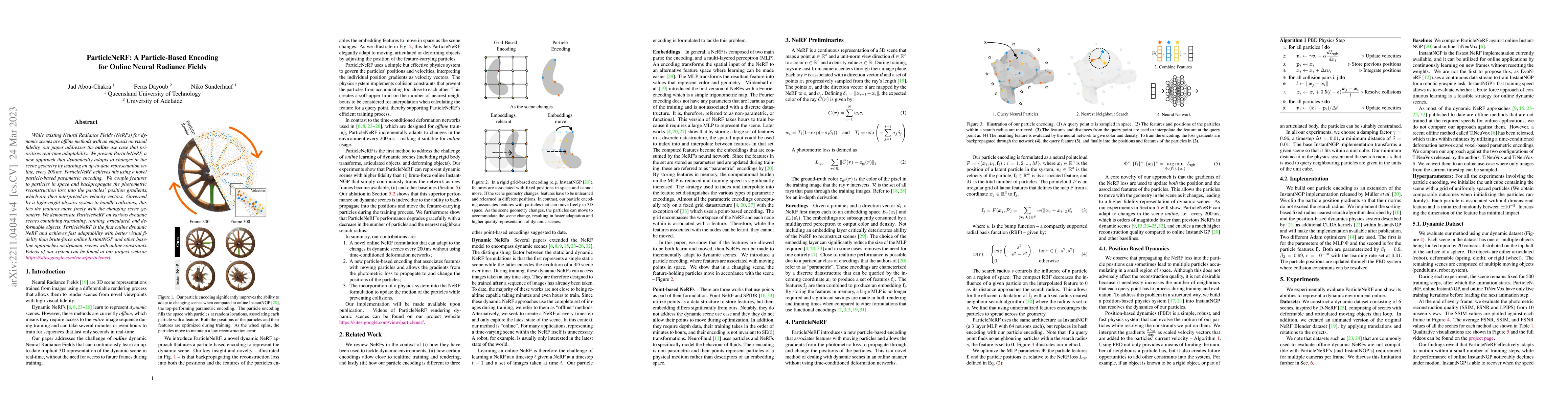 Thumbnail for ParticleNeRF: A Particle-Based Encoding for Online Neural Radiance
  Fields