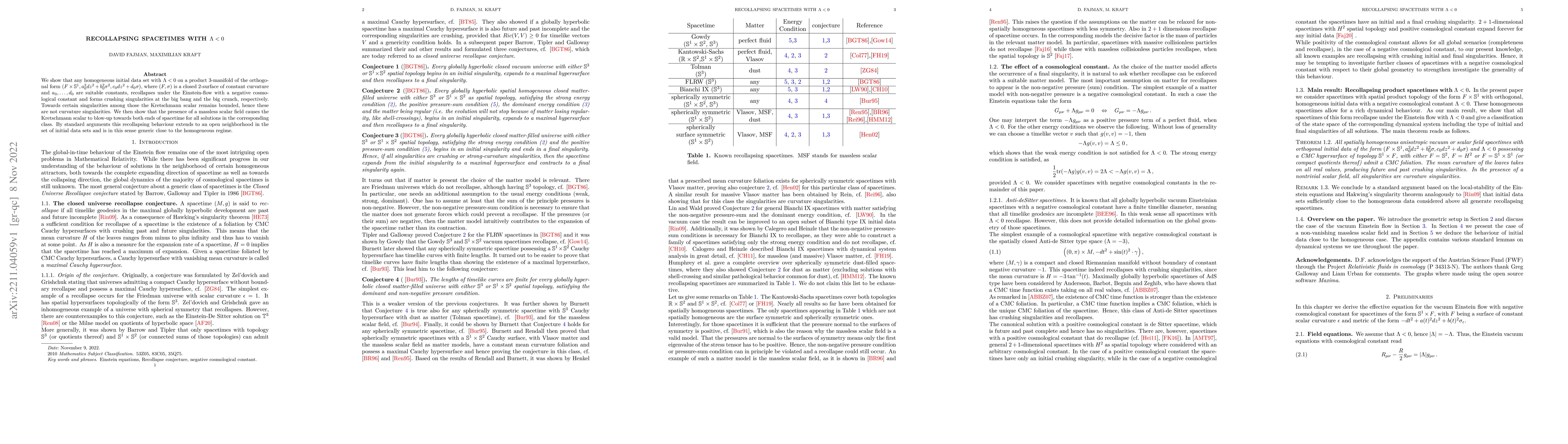 Thumbnail for Recollapsing spacetimes with $\Lambda<0$