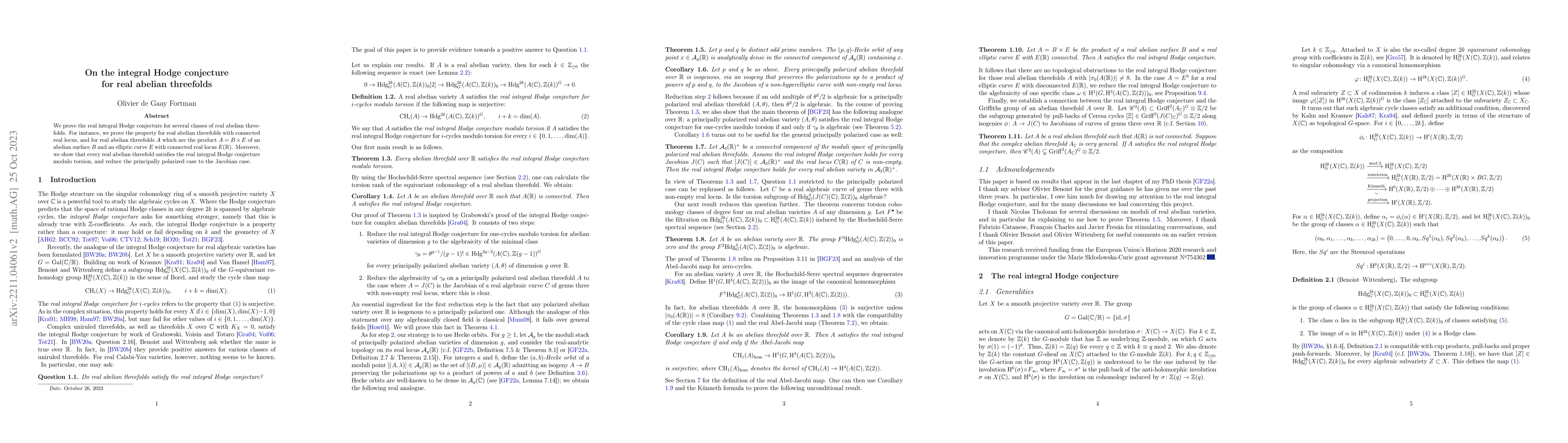 Thumbnail for On the integral Hodge conjecture for real abelian threefolds
