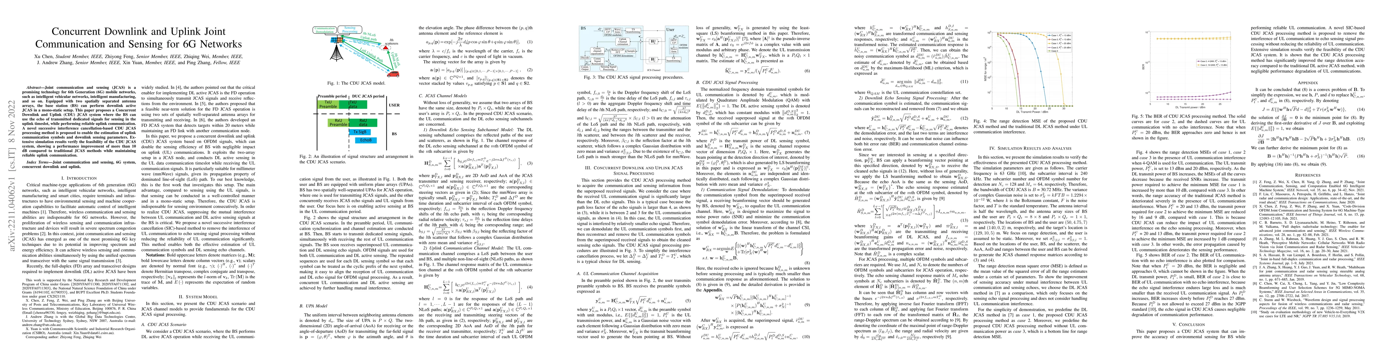 Thumbnail for Concurrent Downlink and Uplink Joint Communication and Sensing for 6G
  Networks