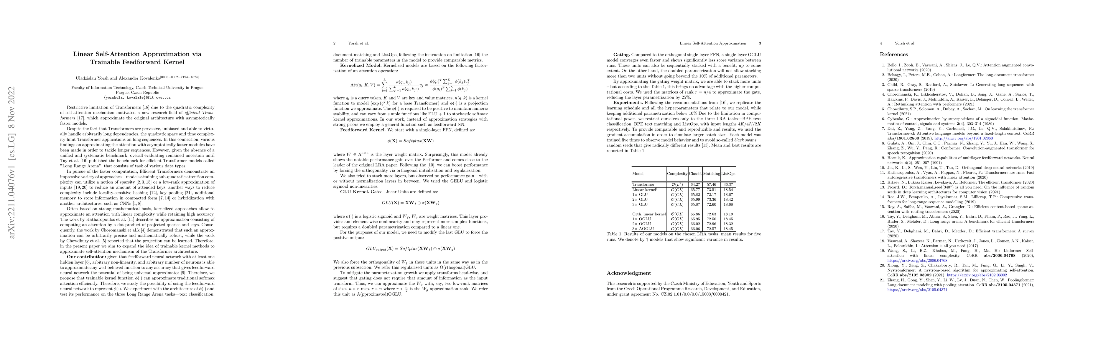 Thumbnail for Linear Self-Attention Approximation via Trainable Feedforward Kernel