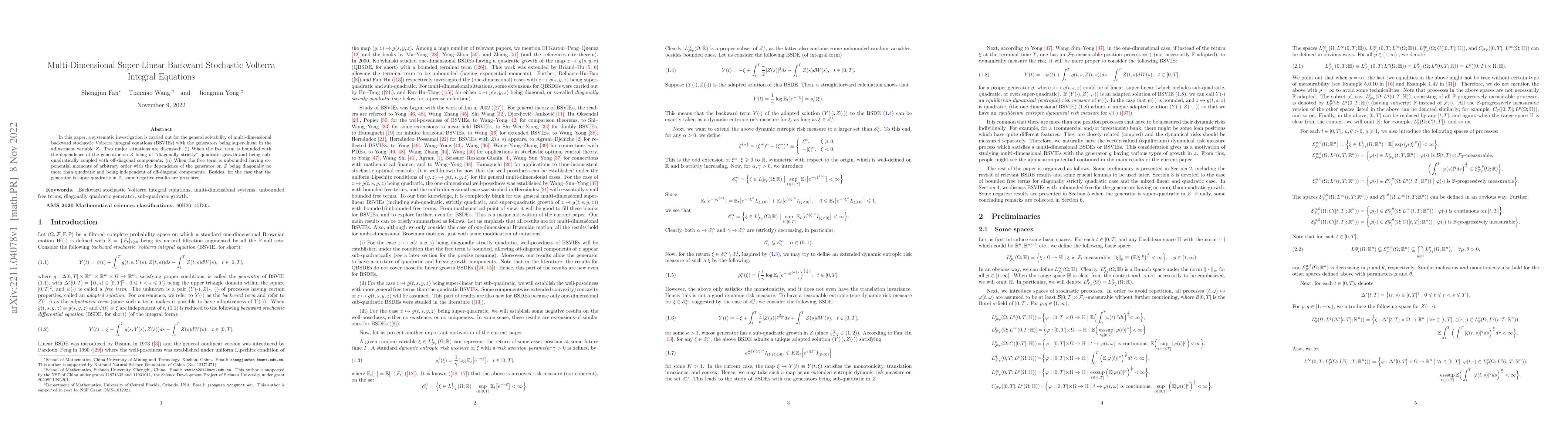 Thumbnail for Multi-Dimensional Super-Linear Backward Stochastic Volterra Integral
  Equations