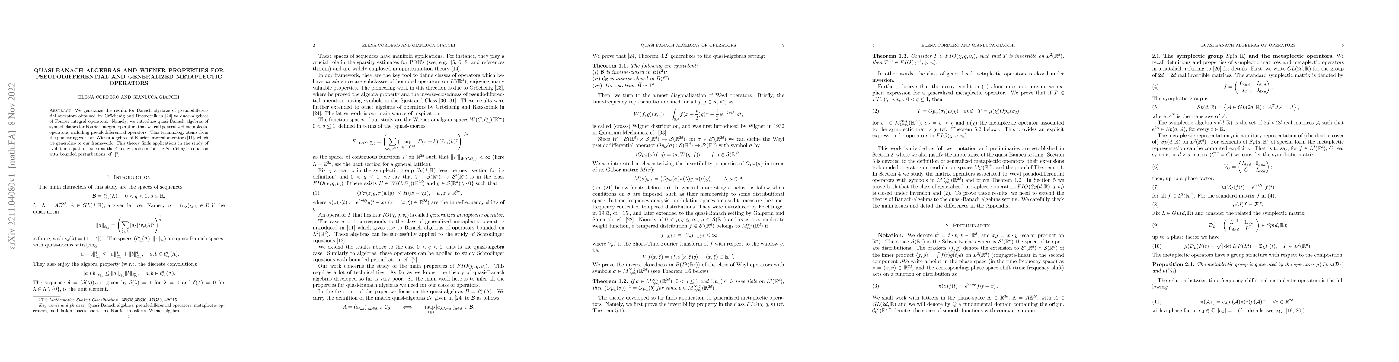 Thumbnail for Quasi-Banach algebras and Wiener properties for pseudodifferential and
  generalized metaplectic operators