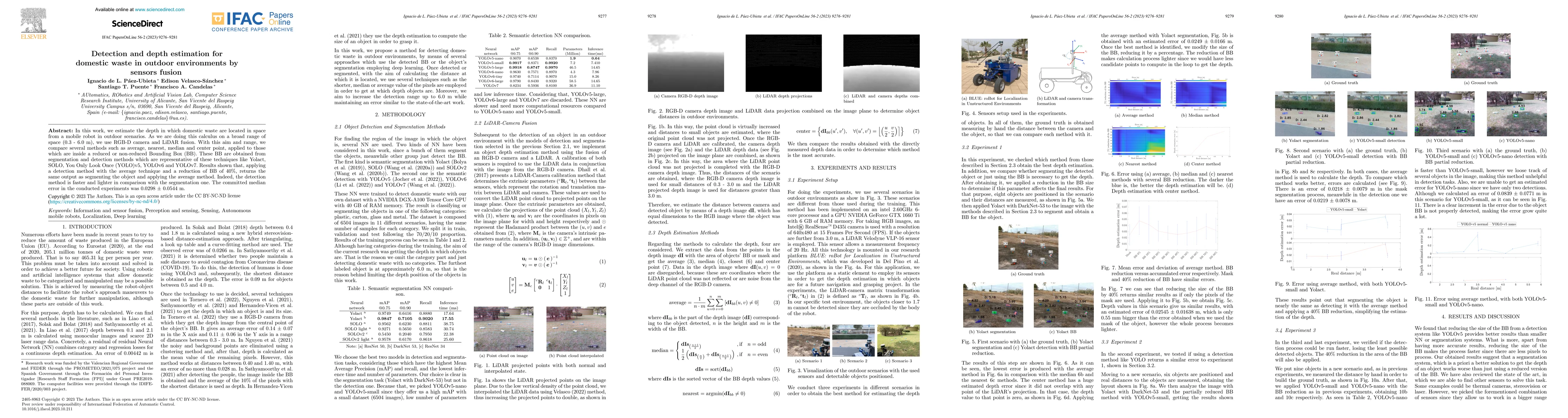 Thumbnail for Detection and depth estimation for domestic waste in outdoor
  environments by sensors fusion