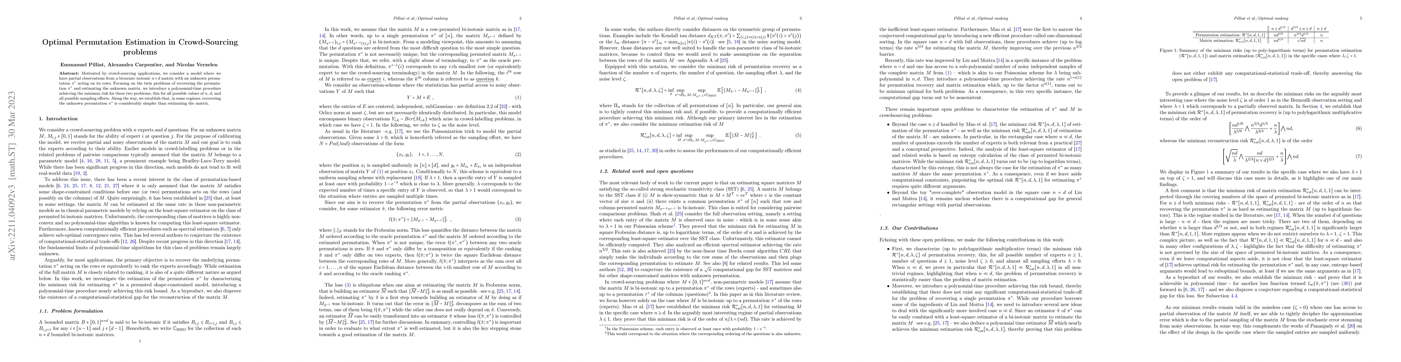 Thumbnail for Optimal Permutation Estimation in Crowd-Sourcing problems