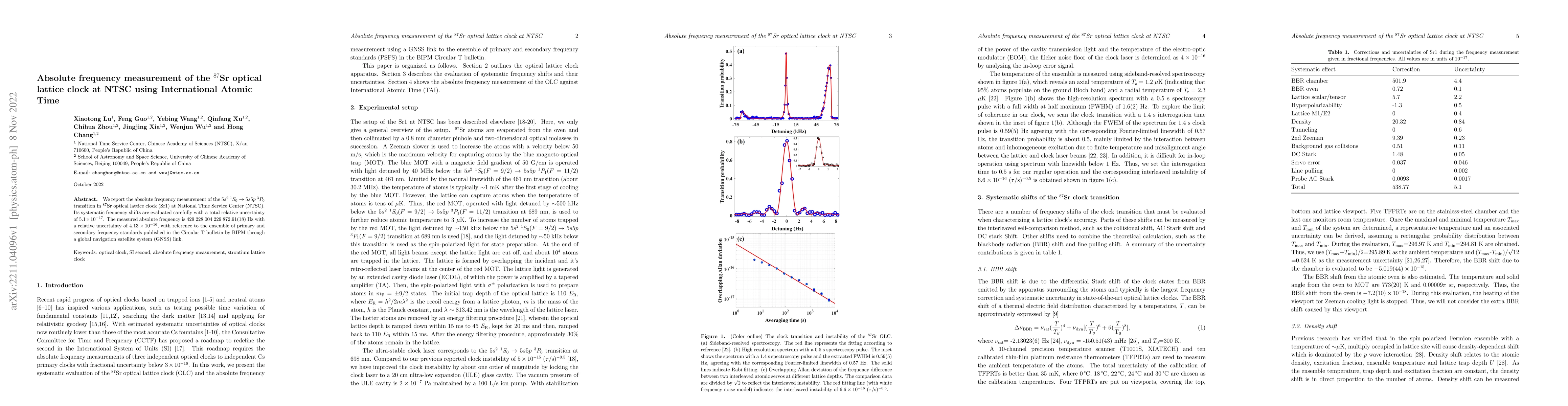 Thumbnail for Absolute frequency measurement of the 87Sr optical lattice clock at NTSC
  using International Atomic Time