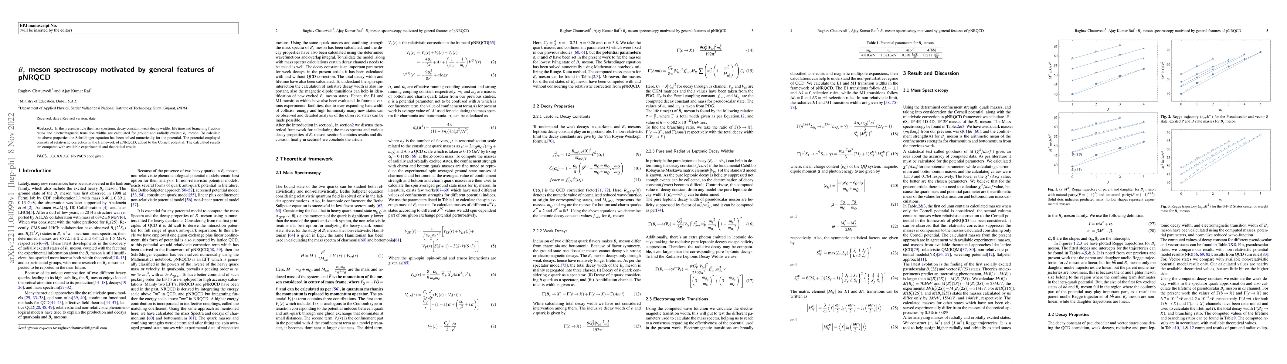 Thumbnail for $B_c$ meson spectroscopy motivated by general features of pNRQCD