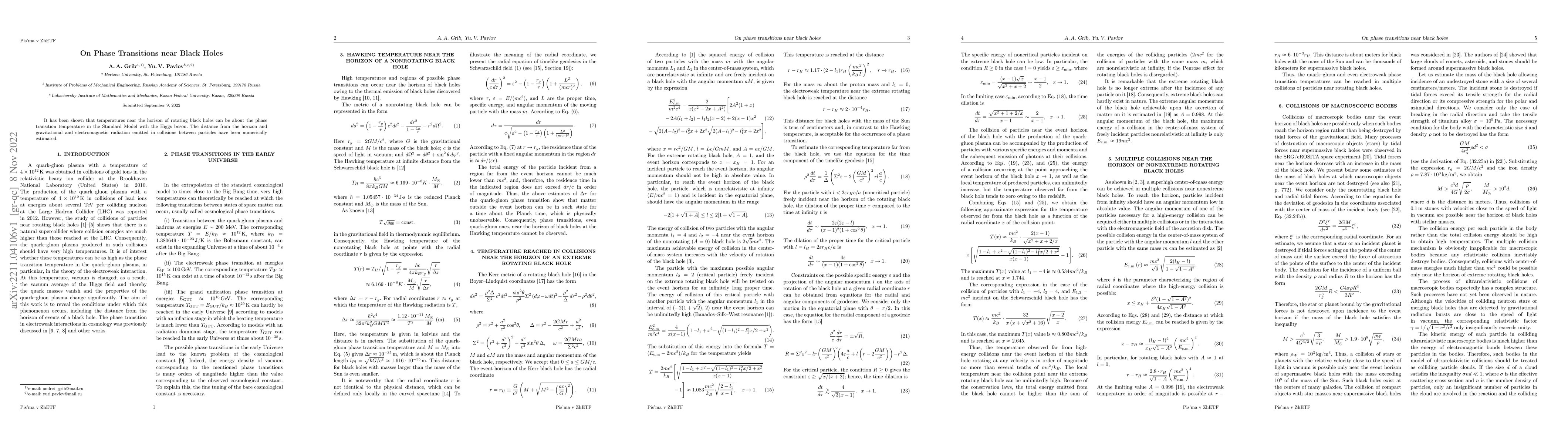 Thumbnail for On phase transitions near black holes