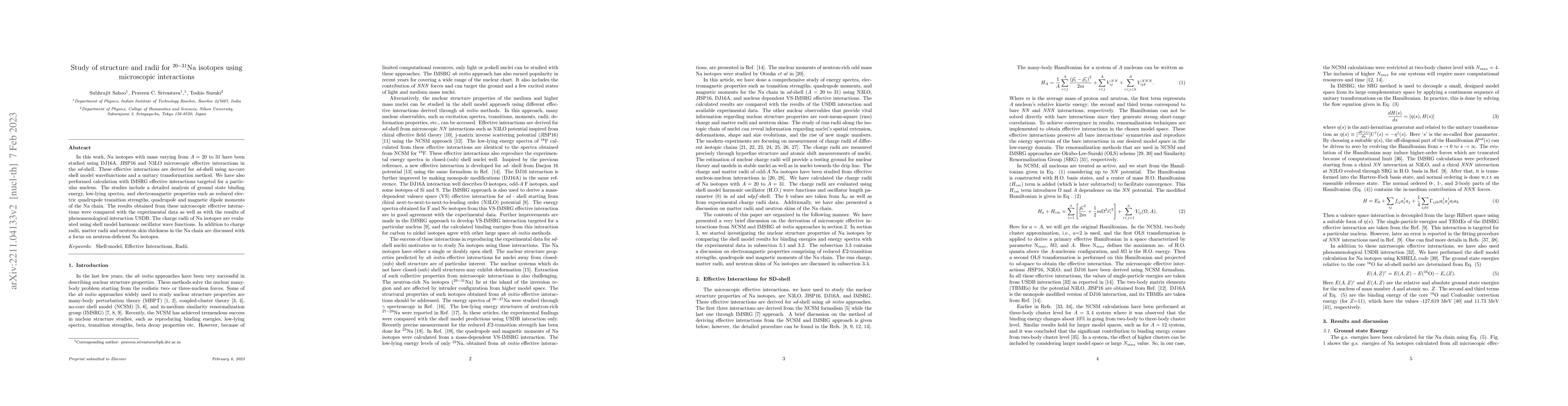 Thumbnail for Study of structure and radii for $^{20-31}$Na isotopes using microscopic
  interactions