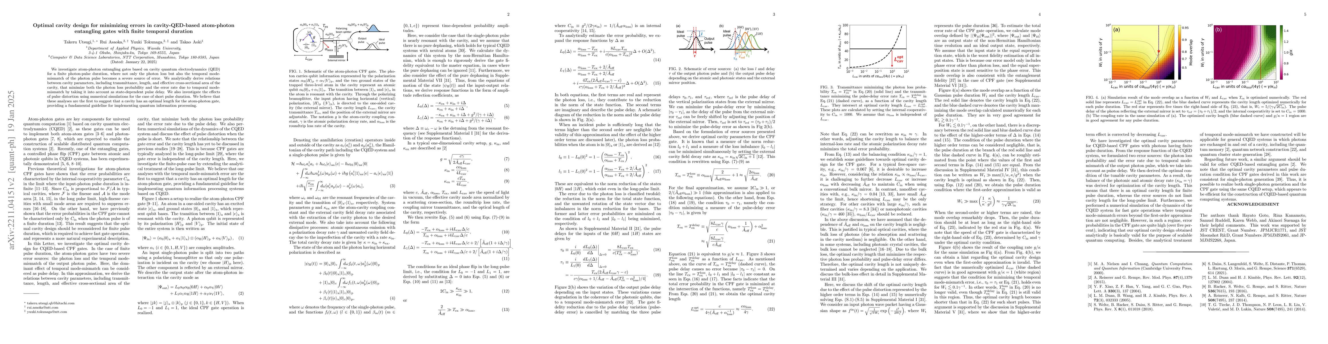 Thumbnail for Optimal cavity design for minimizing errors in cavity-QED-based
  atom-photon entangling gates with finite temporal duration