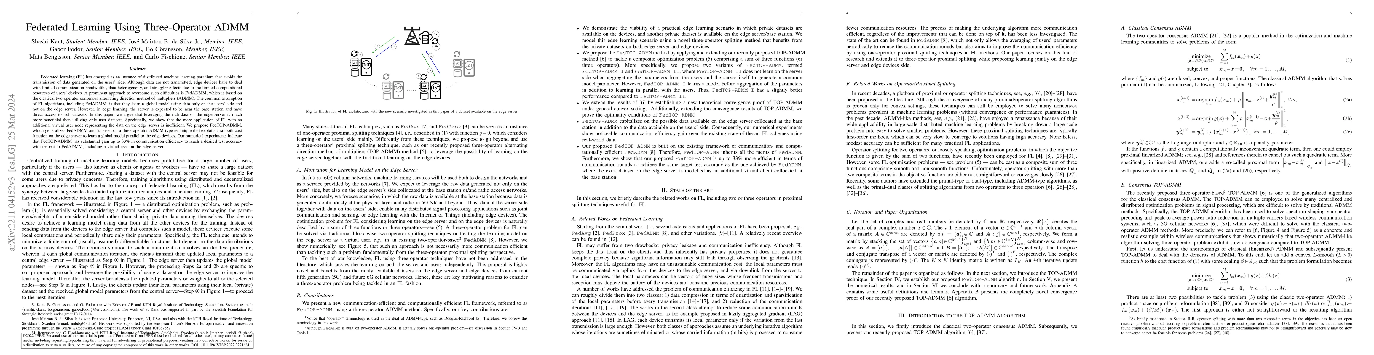 Thumbnail for Federated Learning Using Three-Operator ADMM