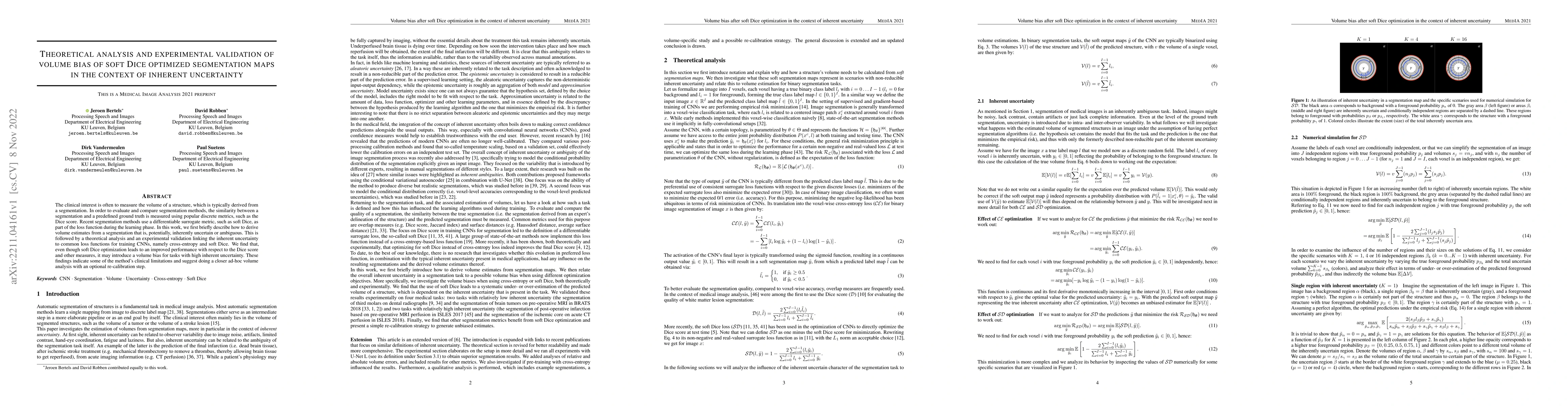 Thumbnail for Theoretical analysis and experimental validation of volume bias of soft
  Dice optimized segmentation maps in the context of inherent uncertainty