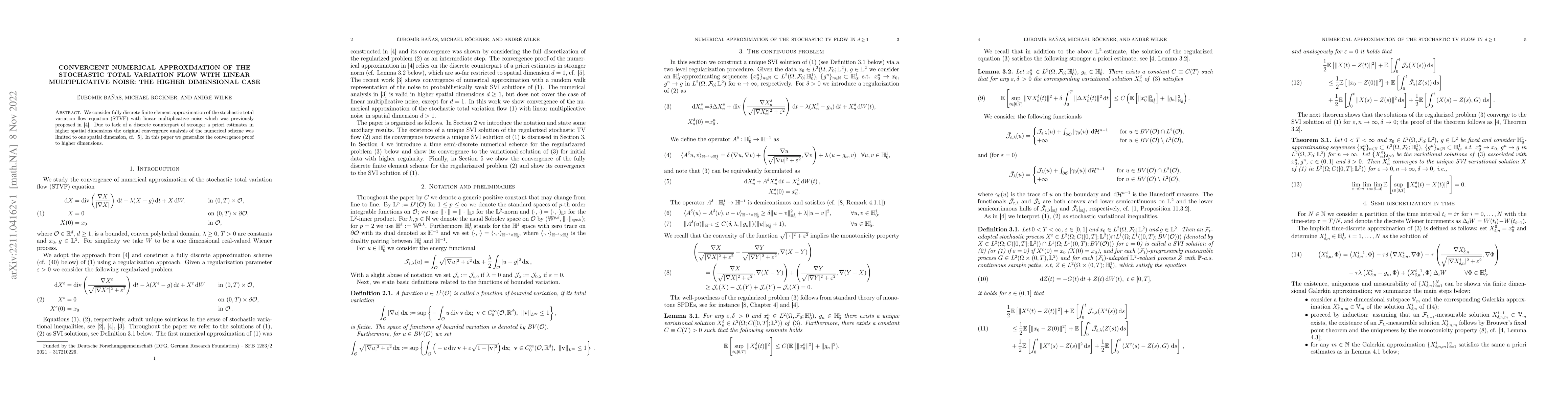 Thumbnail for Convergent numerical approximation of the stochastic total variation
  flow with linear multiplicative noise: the higher dimensional case