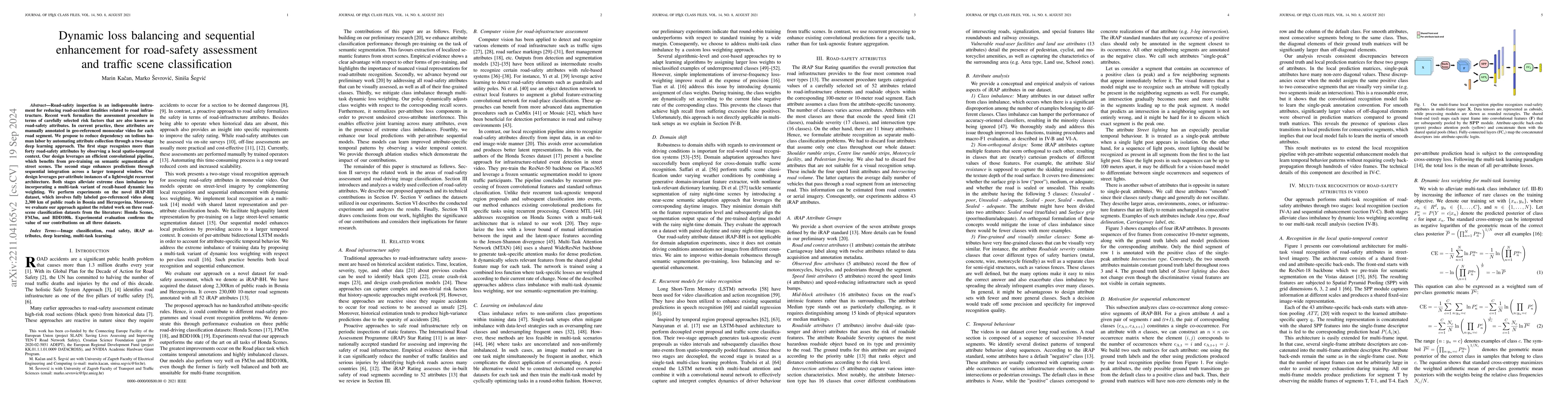 Thumbnail for Dynamic loss balancing and sequential enhancement for road-safety
  assessment and traffic scene classification