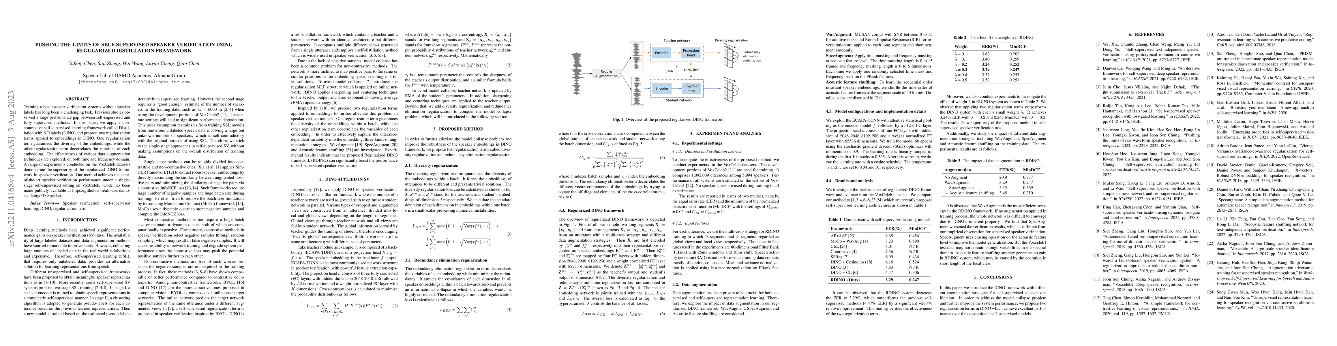 Thumbnail for Pushing the limits of self-supervised speaker verification using
  regularized distillation framework