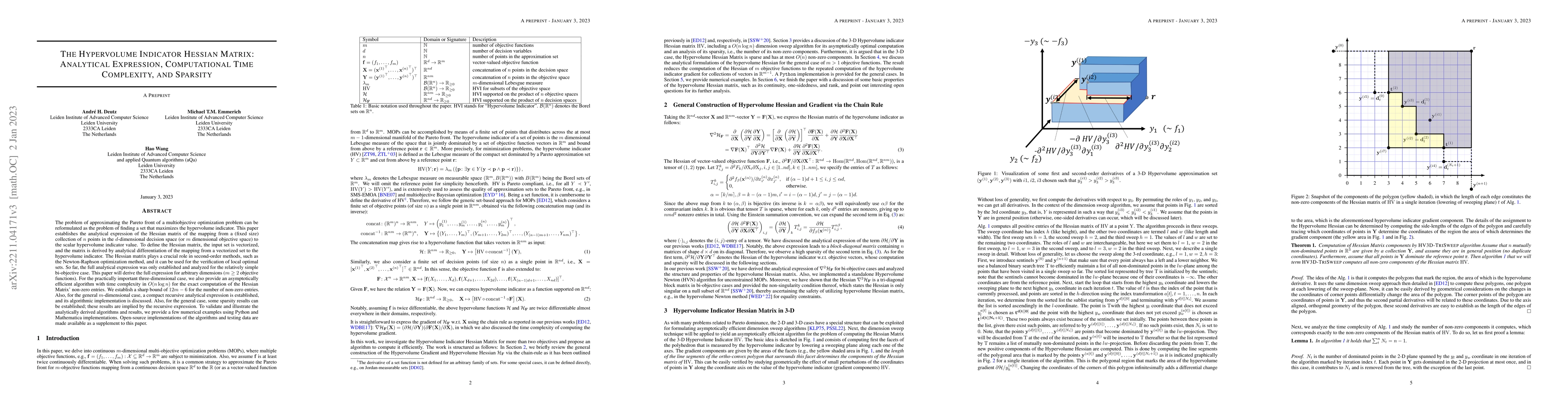 Thumbnail for The Hypervolume Indicator Hessian Matrix: Analytical Expression,
  Computational Time Complexity, and Sparsity