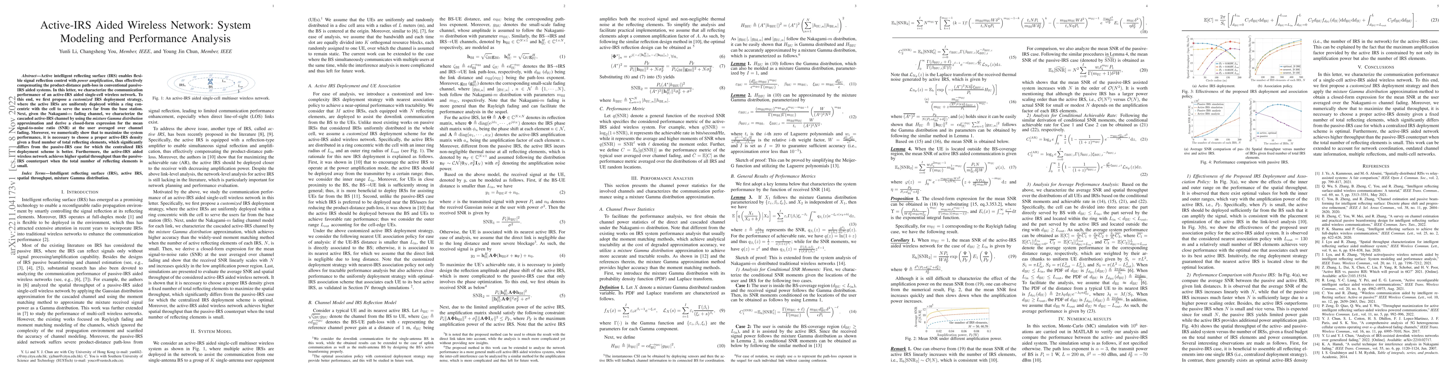 Thumbnail for Active-IRS Aided Wireless Network: System Modeling and Performance
  Analysis