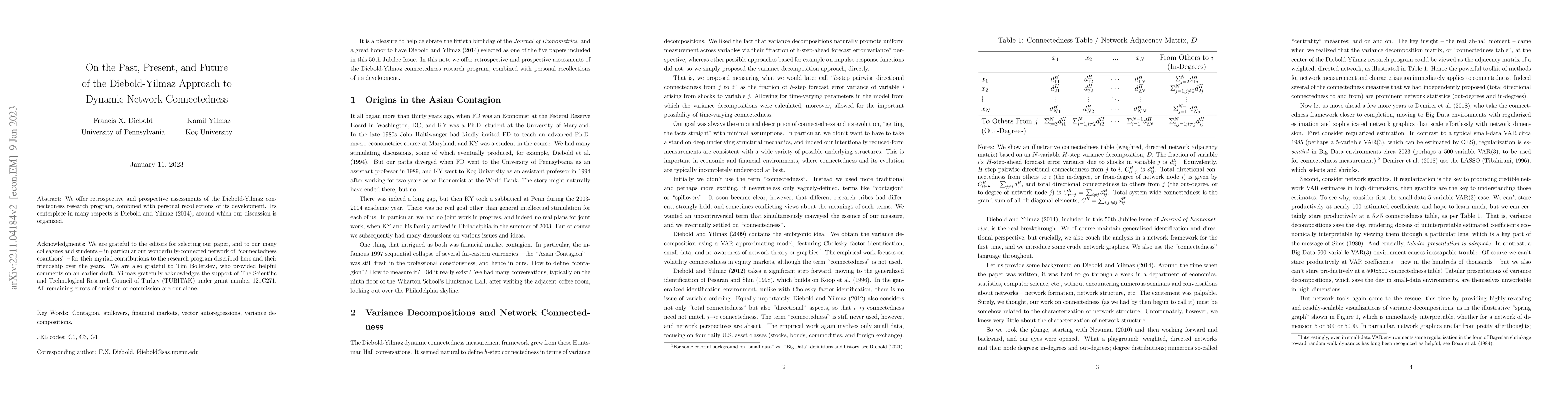 Thumbnail for On the Past, Present, and Future of the Diebold-Yilmaz Approach to
  Dynamic Network Connectedness