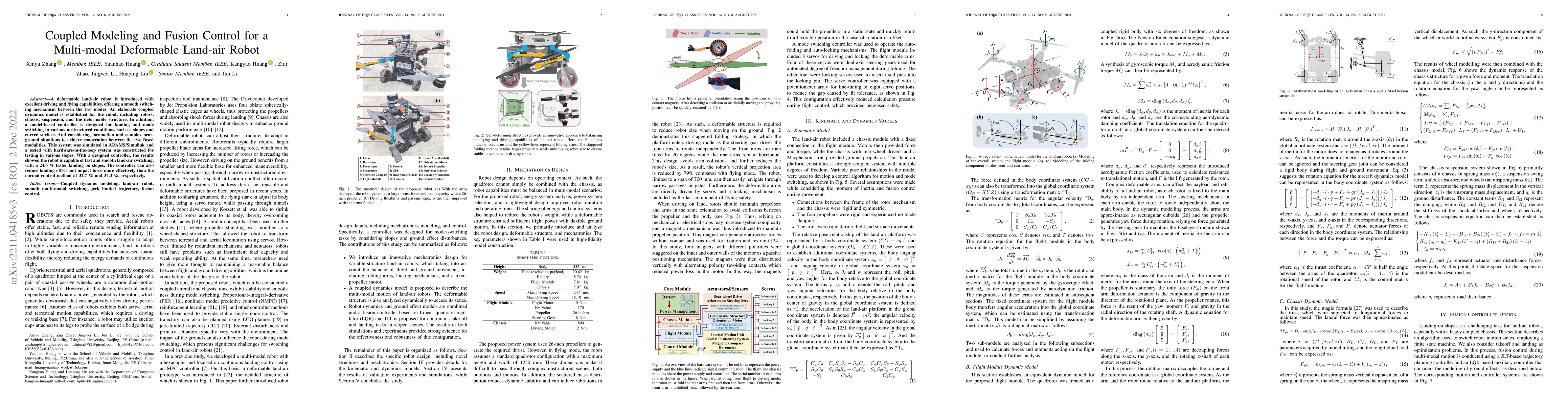 Thumbnail for Coupled Modeling and Fusion Control for a Multi-modal Deformable
  Land-air Robot
